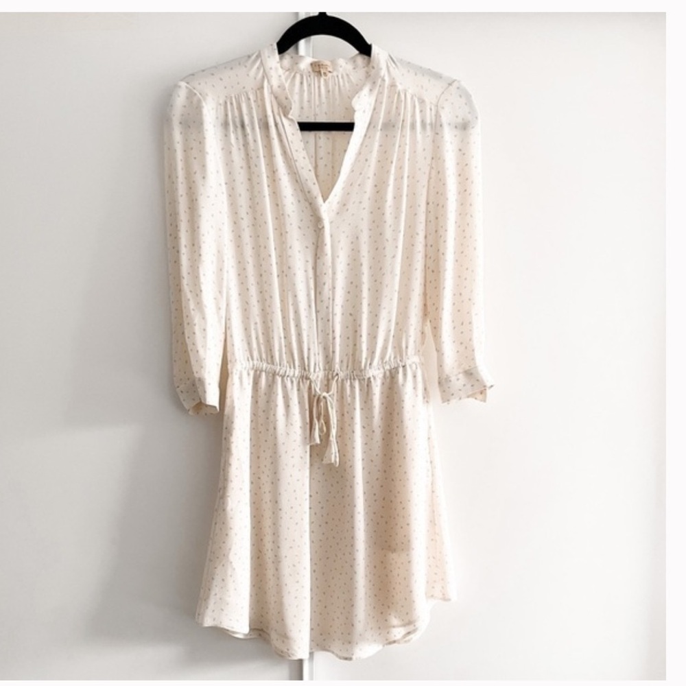 Aritzia BABATON Silk Bennett Dress cream ivory long sleeve pattern print